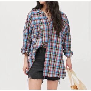 Urban‎ Outfitters Muticolor Bryce Seersucker Check Button-Down Oversized Shirt M